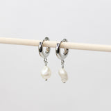 Silver Thick Venice Freshwater Pearl Huggies