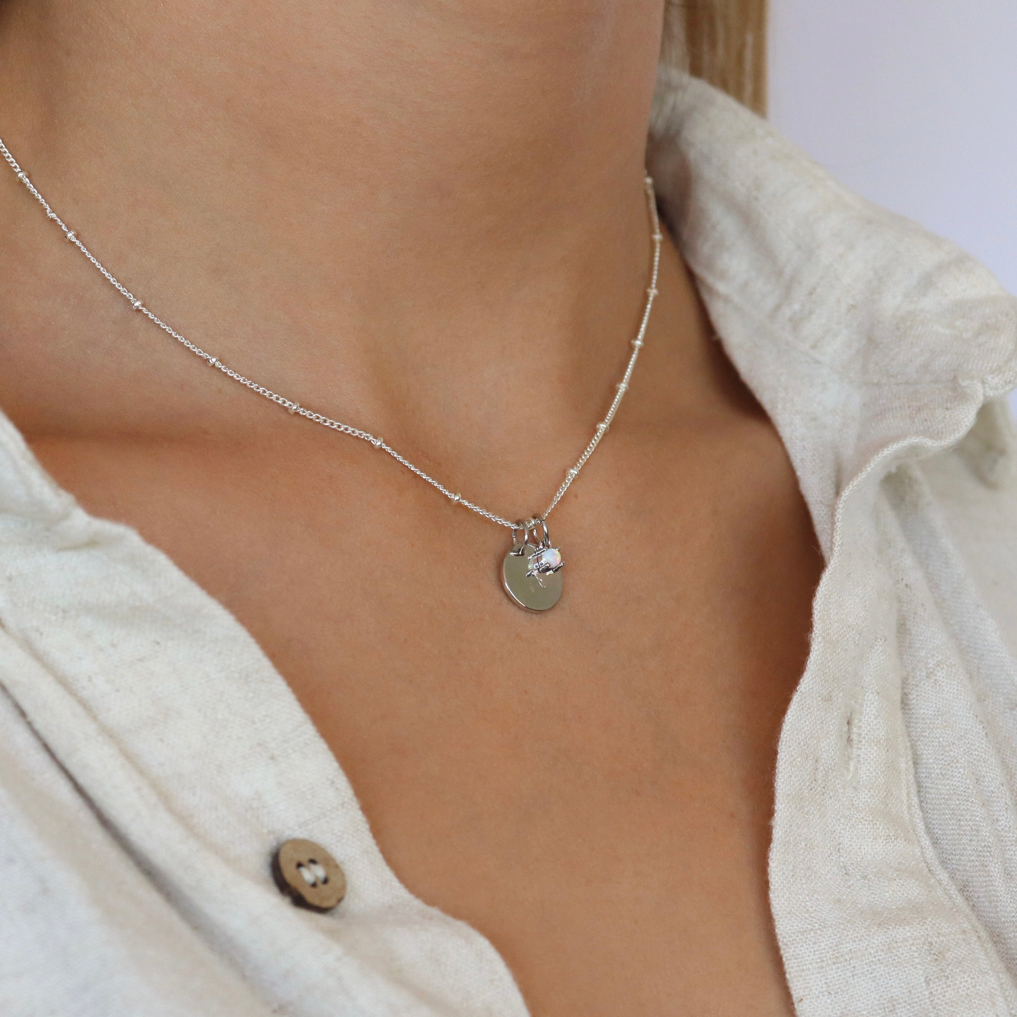 Lucca Opal Personalised Necklace - Silver