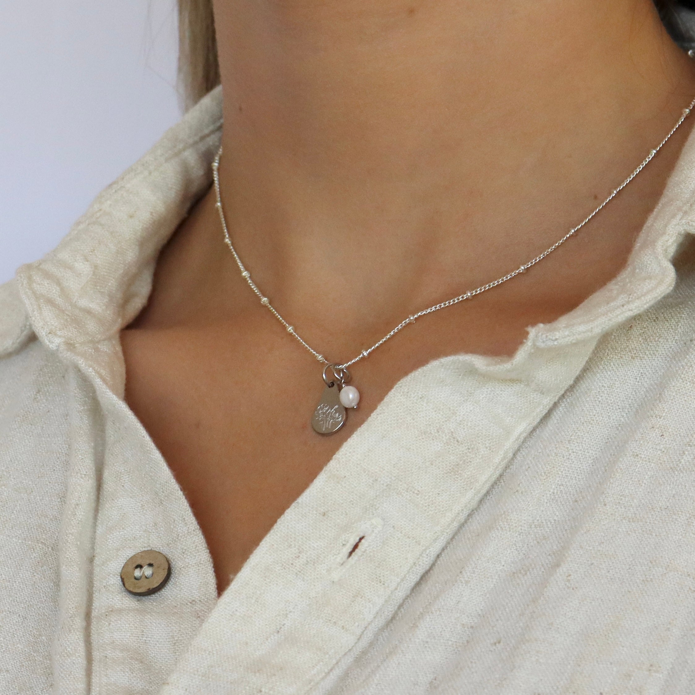 Camille Birth Flower Necklace - Silver