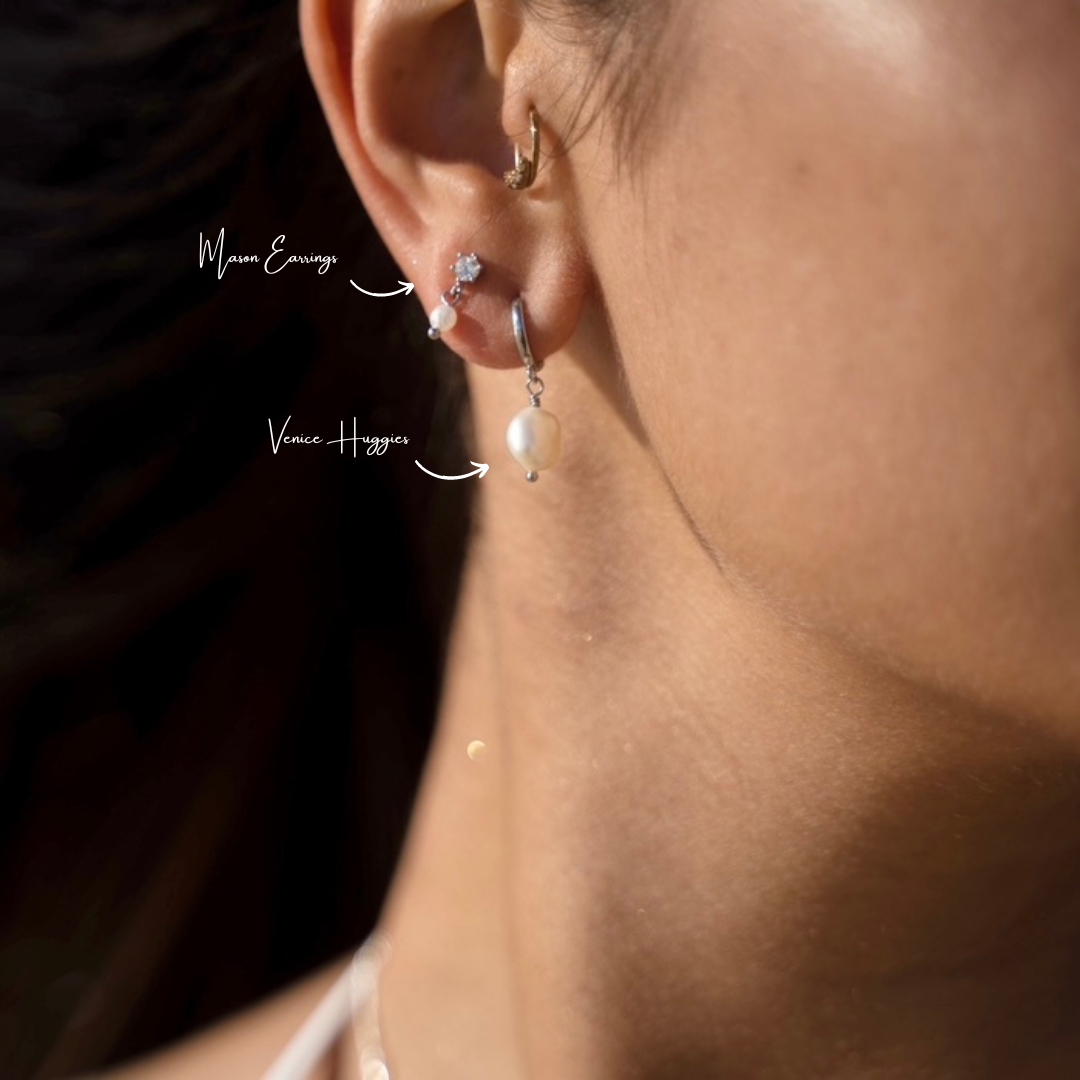 Silver Venice Freshwater Pearl Huggies